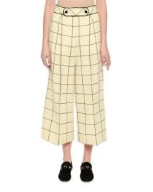 Valentino Cropped Wide-Leg Windowpane Trousers at Neiman Marcus